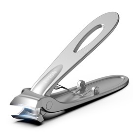 FVION Wide Jaw Opening Nail Clippers for Thick Nails, Stainless Steel Toenail Clippers for Ingrown Toenails, Fingernail Clippers with Oblique Curved Blade (Silver)