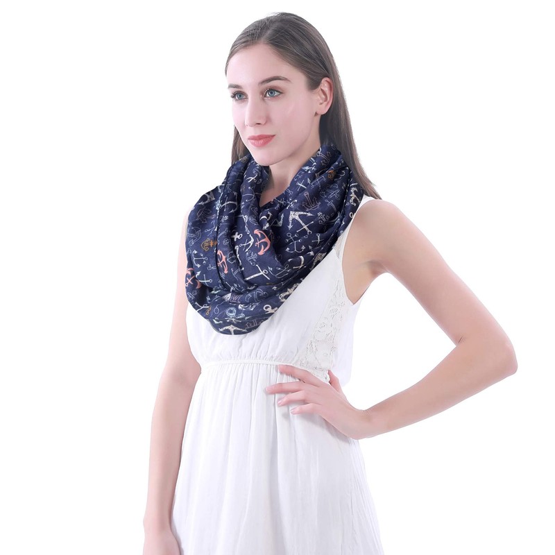 Lina & Lily Women's Loop Scarf with Anchor Print, navy