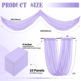 10 Panels Purple Ceiling Drapes for Wedding Ceiling Drapes 5ftx10ft Wedding Arch Draping Fabric Sheer Curtains Chiffon Drapery Draping Decorations for Party Ceremony Stage Swag