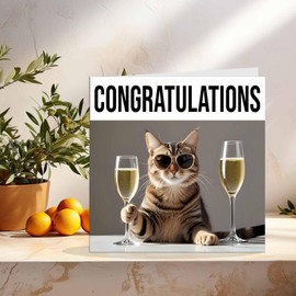 Congratulations Card - Cat New Job, New Baby Card, Engagement Card - 145 x 145mm