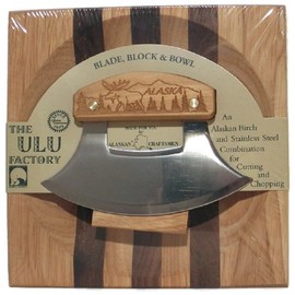 Large Alaska Ulu Bowl Set Roaming Moose Etched Handle