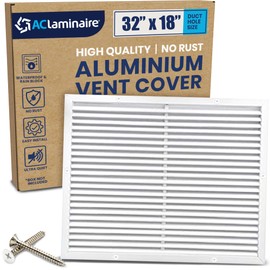 [32 x 18 Duct Hole] Vent Cover. Aluminum Exterior Return Grille HVAC Sidewall - Outside Air Louver Waterproof & Rain Block. Return Grille Outdoor. The Aluminum Never Rust. White [33.6 x 18.6"Face]