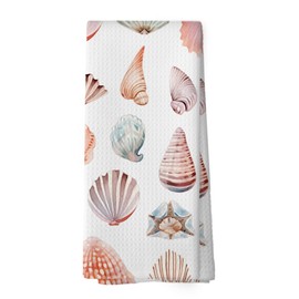 XPH Summer Ocean Shell Theme Gift Kitchen Dish Towels, Beach Lover Gifts for Women Men Girl, Mixed Sea Shell Starfish Pattern Hand Towels Kitchen Tea Towels Bathroom Decorations, 16x24inch