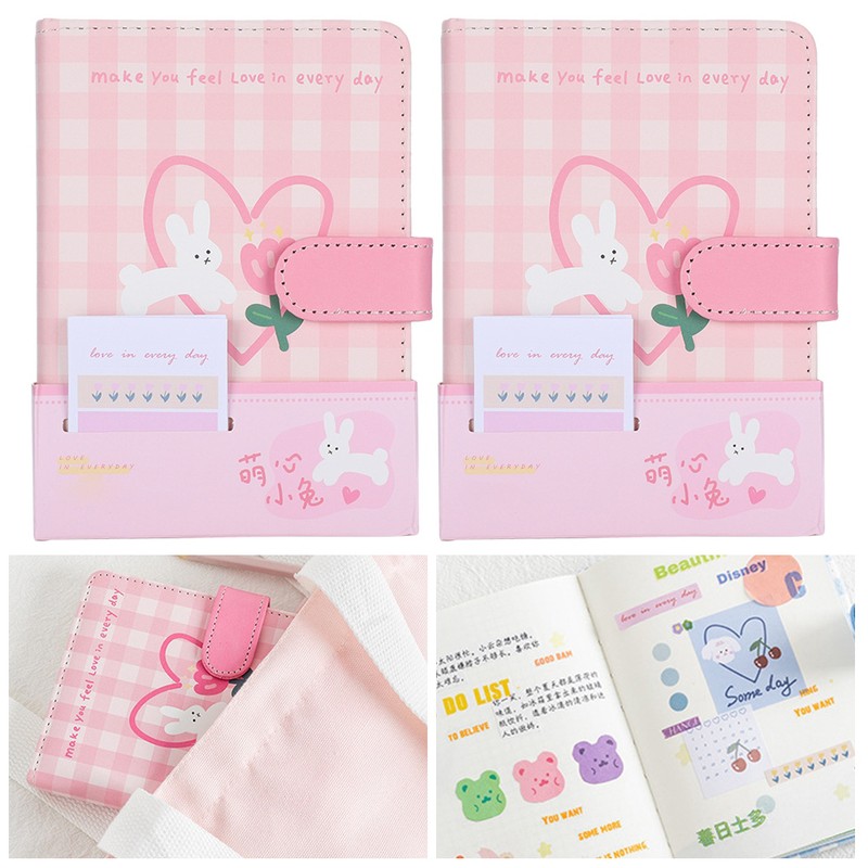 2Sets A6 Magnetic Buckle Notebook Binder Cute Bunny Pattern Daily