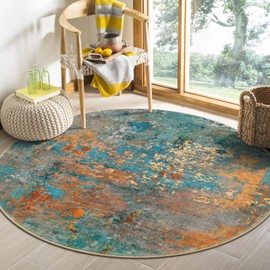 Lahome Modern Abstract Round Rug - 4Ft Colorful Rugs for Entryway Small Bathroom Rugs Washable Circle Mat, Contemporary Indoor Floor Accent Bath Carpet for Kitchen Bedroom Family Room Decor