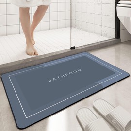 Diatomaceous earth bath mat Rubber Non Slip Shower mat Quick Dry Super Absorbent Bathtub mat Bath Stone Mat - Thin Bath Mats for Bathroom Floor, Tub and Fit Under Door,19.6" x 31.4" Rectangle