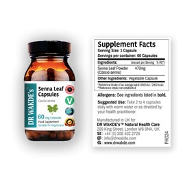 DR WAKDE'S Senna Blatt Kapseln (60 Veg Caps, Ayurveda-Ergänzung, Vegan, Kräuter, Natürlich)