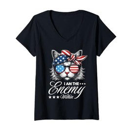 Womens I Am The Enemy Within - Cat Ladies Kamala Harris 2024 Merch V-Neck T-Shirt