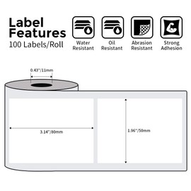 Phomemo Printer Labels for M120 M220 M110 M200 Label Maker Printer, Square Multipurpose Barcode, Food, Clothing, Name, Address Labels, 3 Rolls 1.96''x3.14'' 50x80mm, 100 Labels/Roll