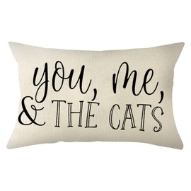 Ogiselestyle Farmhouse Pillow Covers with You Me and The Cats Quote 12 x 20 Inch Lumbar Pillow Covers Home Decorative Cotton Linen Cushion Case for Sofa Couch Cat Lover Gifts Family Room Décor