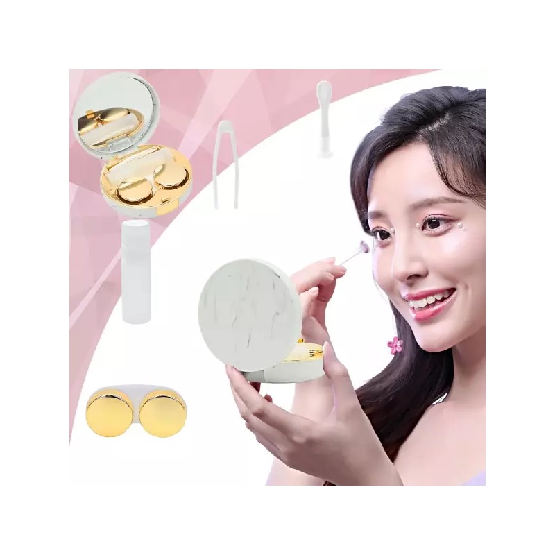 FELIBAY 2팩 마블 콘택트렌즈 케이스 올인원 여행용 보관 키트(골드) [Rose