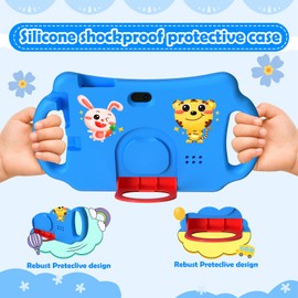 Nyxolaria Kids Tablet 7 inch Android 12.0 for Toddler, 4GB RAM 32GB ROM Bluetooth IPS Screen Parental Control Dual Camera Shockproof Case for Educational Games (Blue)