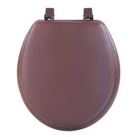 PowerSellerUSA Adjustable Hinges Round Soft Toilet Seat, Vinyl Toilet Seats with Non Slip Grip Tight Bumpers, Standard Heavy Duty Plastic Bathroom Toilet Seat Close Lid Set, Brown