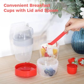 Epicover On The Go 4 PCS 22 oz Breakfast Cups with Lids and Spoon, Reusable Cereal Yogurt Cup Plastic Overnight Oats Container Oatmeal cups