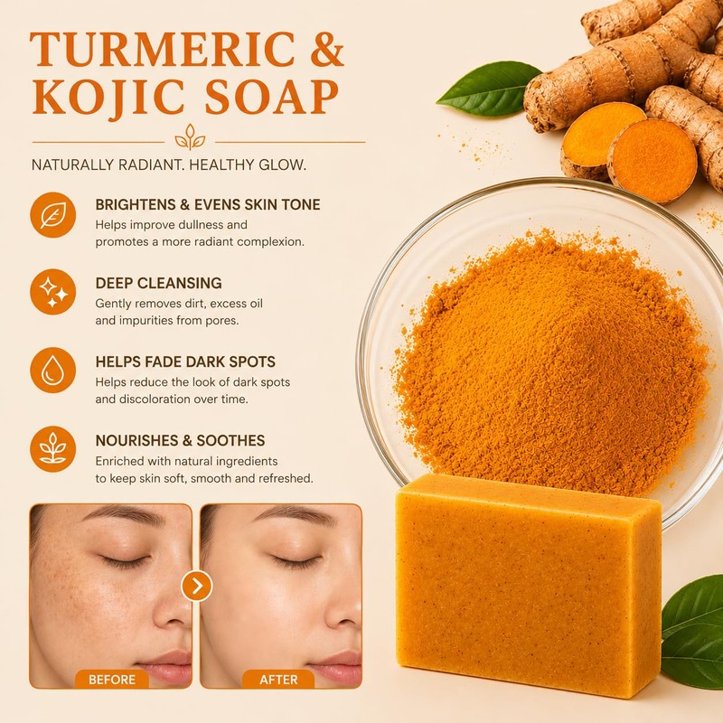 zhnnt 5Pcs Turmeric Wash and Care Set,2Pcs Tuemeric Facial Cleanser