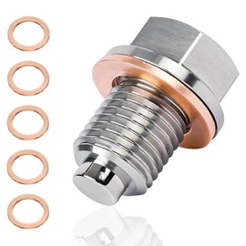 M12×1.5 Magnetic Oil Drain Plug, Aluminum Stainless Steel Oil Pan Bolt Nut with 5 Copper Gaskets, Leakproof Replacement Car Accessories Universal for Most Vehicles Modification (M12×1.5)