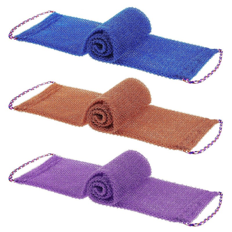 Pinkiou 3 Pieces Shower Sponge with Handle, African Exfoliating Net