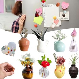 8Pcs Mini Ceramic Vase Magnets for Fridge,Cute Mini Bud Vases Magnetic,Funny Magnetic Flower Vases 3D Plant Magnets for Refrigerator Kitchen Locker Office Decoration (8Pcs vases)