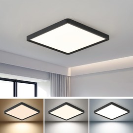 16 Inch Square LED Flush Mount Ceiling Light, 36W 3600LM, 3000K/4000K/6000K CCT Selectable,Black Super Slim Low Profile Ceiling Light Firxtue for Bedroom/Kitchen/Living room/Dinning room/Hallway