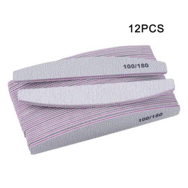 Nail Files, 12 Pcs Double Sided Nail File, Curved Fingernail Files, 100/180 Grit Emery Board Manicure Tools for Natural and Acrylic Nails for Home and Salon Use (COLOR:grey)