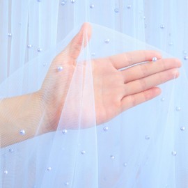 5 Yard Baby Blue Tulle Fabric: Faux Pearls Tulle for Decoration Prom Dress Fabric Bridal Shower Wedding Decor Tutu Skirt DIY