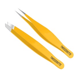 Fine Point & Slant Tweezers for Women & Men – Ideal for Removing Splinters, Ticks, Facial and Brow Hair, and Ingrown Hairs – Sharp Needle Nose Tweezers, Best Choice for Chin Hair Removal. (Yellow)