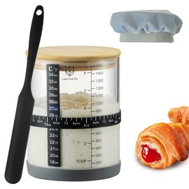 Sourdough Starter Jar,50oz Wide-Mouth with Non-slip silicone rubber Bottom Sourdough Starter Kit,Date Marked Feeding Band, Thermometer, Cloth Cover & Bamboo Lid, Reusable Sourdough Bread Baking