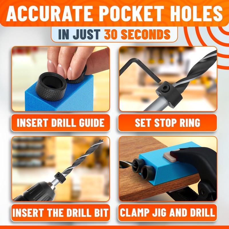 14 Pcs Pocket Hole Jig Kit for Woodworking – Aluminum