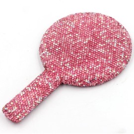 Bestbling - Espejo de mano con diamantes de imitación deslumbrantes, perfecto para maquillaje y decoración, regalo ideal para mujeres y niñas (rosa redondo)