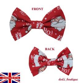 New Dogs Bow Tie Bowtie Christmas SANTA CLAUSE HO HO! RED Elastic Band attach COLLAR ACCESSORY Handmade UK (Santa HO! Small)