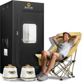 RelaxCube Portable Steam Sauna Dual 1500W+1200W 3L, Sauna Tent with Ergonomic High Back Sauna Chair, Full Body Personal Sauna Box for Home Spa Indoor, 75”x35”x35” XL Size Black