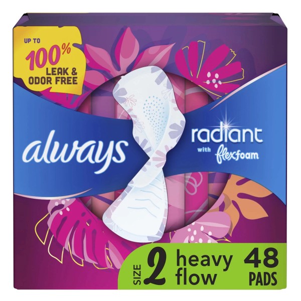 Unbranded Always Radiant Feminine Pads with Wings, Size 2, Heavy