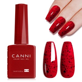 CANNI Red Glitter Gel Nail Polish, 1Pcs Red Gel Polish Wine Red Color Nail Polish Gel High Gloss Soak Off U V Gel Nail French Nail Manicure Salon DIY