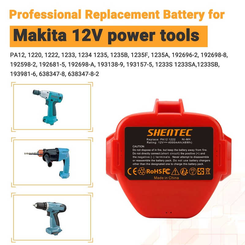Shentec 2-Pack 12V 4.0Ah Battery Compatible with Makita 1220 1222