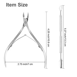 Metal Nail Cuticle Trimmer with Cuticle Pusher and Cutter, 2 PCS Professional Cuticle Remover Tool Kit, Cuticle Cutter Set, Cuticle Nippers, Cuticle Clippers for Women, Manicure Pedicure Tool