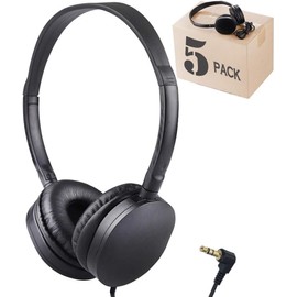XOSDA Kids Bulk Headphones for Classroom 5 Pack, Wholesale Children Class Set Headphones for Schools, Student, Libraries, Computer Lab(Black,5 pcs)
