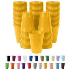 Yellow Disposable Plastic Cups - 100 Pack 12 Oz Plastic Cups - Colored Disposable Cups - Durable Party Cups - Plastic Disposable Drinking Cups - Bpa Free Plastic Cups for Party
