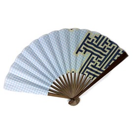 [Stylish kimono Iroha] Folding Fan, Edo Style Fan, Ichimatsu Nisa, Made in Japan, Bamboo, High Quality, 15 Rooms, 7.5 inch, 8.9 inches (22.5 cm), blue