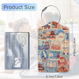 3 Pack Luggage Tags,Retro Travel Stickers PU Leather Luggage Tags for Suitcase,Name ID Labels with Privacy Cover Suitcases and Metal Loop for Travel Bag Suitcase