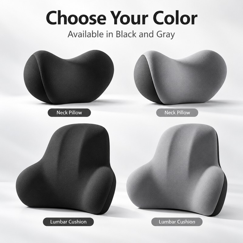 Memory Foam Car Neck & Lumbar Support Pillows for Driving