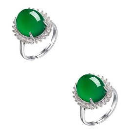 SAFIGLE 2 pcs Elegant Green Agate Ring Open Ring for Women Chic Jewelry for Engagement Wedding Birthday Mother Day Unique Design Comfortable Wear