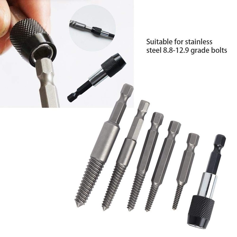 6Pcs Damaged Stripped Screw Extractor Set,Broken Screw Extractor kit, for