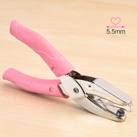 1 Pack 6.3 Inch Length 1/4 Inch Diameter of Heart Shape Hole Handheld Single Paper Hole Punch, Puncher with Pink Soft Thick Leather Cover(Heart 1/4 inch)