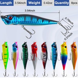 Topwater Popper Fishing Lures Kit Floating Lure Popper Sea Fishing Lures, 8pcs Topwater Bass Fishing Lures Crankbaits Minnow Popper Swimbaits Lures Set for Saltwater Freshwater Trout Catifish Perch