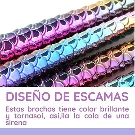 Juego 4 Brochas Aplicar Maquilaje Cerdas Suaves Diseño Sirena Color Tornasol Polvo Sombras Rubor Iluminador Diseño Cola de Sirena Tornasol Brillante Cosmético