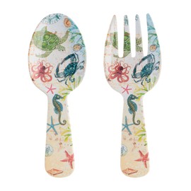 UPware 2-Piece 10.75 Inch Melamine Salad Server/Utensil. Includes Salad Spoon and Fork. (Sealife Crab)