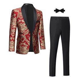 Mgnaie Suit for Men Regular Fit 2 Piece Floral Blazer Tuxedo Jacket Waistcoat Pants Set for Ball