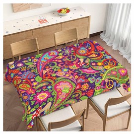 Beabes Peace Symbol Table Covers Hippie Peace Paisley Floral Colorful Heavy Weight Tablecloth Picnic Table Cloth for Kitchen Dinning Tabletop Outdoor BBQ Buffet Rectangle 52x70 Inch