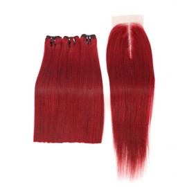 GZAmber Bone Straight Human Hair 3 Bundles with Closure Double Weft Bundles Unprocessed Brazilian Weave Extensions Hair Natural Black New Upgrad Popular (888+8(99J))