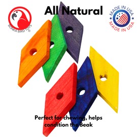 Bonka Bird Toys 3707 Pack 6 Medium Diamond Wood Foot Talon Craft Part Colored Chew Treat Replacement Making Projects Cockatiels Conures and Other Similar Birds